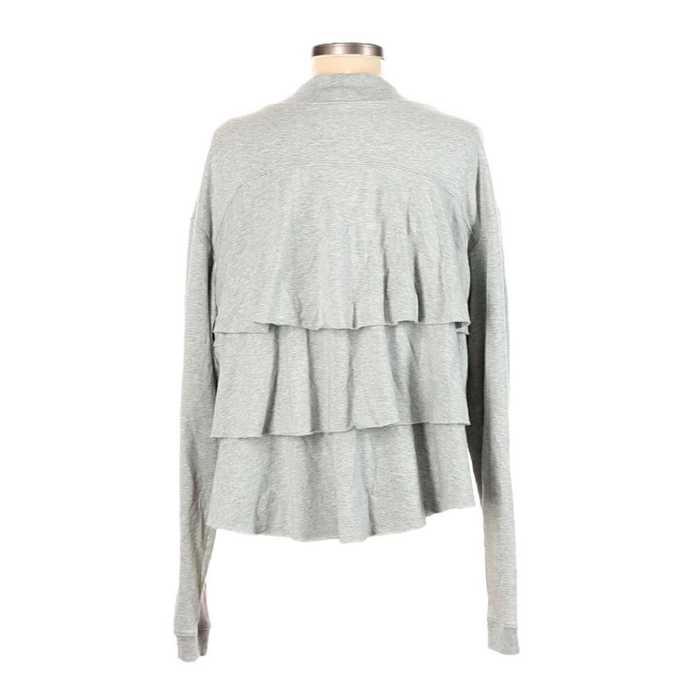 Aiko Grey Layered Ruffle Back Open Front Cardigan - Picture 3 of 9